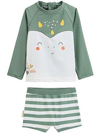 Maillot de bain bébé 2 pièces t-shirt de protection UV et boxer Hello Dino