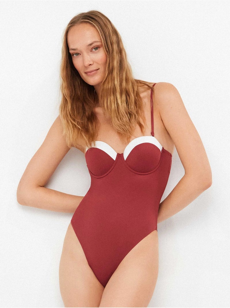 Maillot de bain bicolore avec anneau Bordeaux - Kiabi