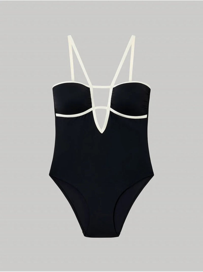 Maillot de bain bicolore avec mousse amovible Noir - Kiabi