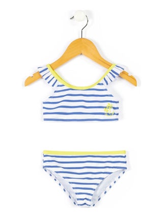 Maillot de bain blanc rayé bleu Fille - Terre de Marins