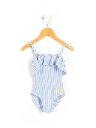 Maillot de bain blanc rayé bleu Fille - Terre de Marins