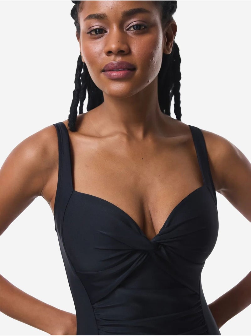 Maillot de bain corseté froncé gainant ventre et taille penti Noir - Kiabi