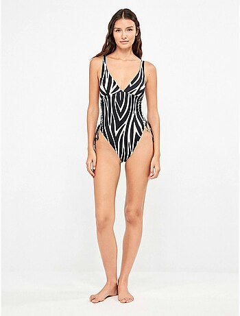 Maillot de bain décolleté profond imprimé animal zèbre