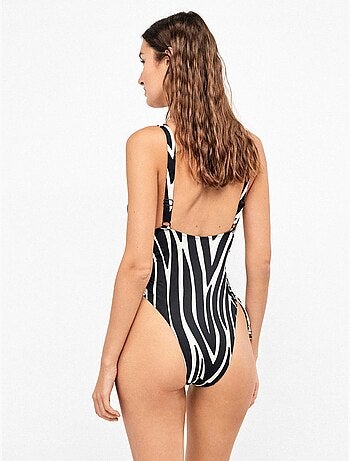 Maillot de bain décolleté profond imprimé animal zèbre