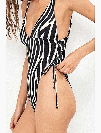 Maillot de bain décolleté profond imprimé animal zèbre