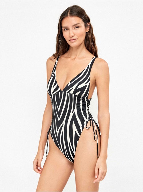 Maillot de bain décolleté profond imprimé animal zèbre - Kiabi Maillot de bain décolleté profond imprimé animal zèbre - Kiabi