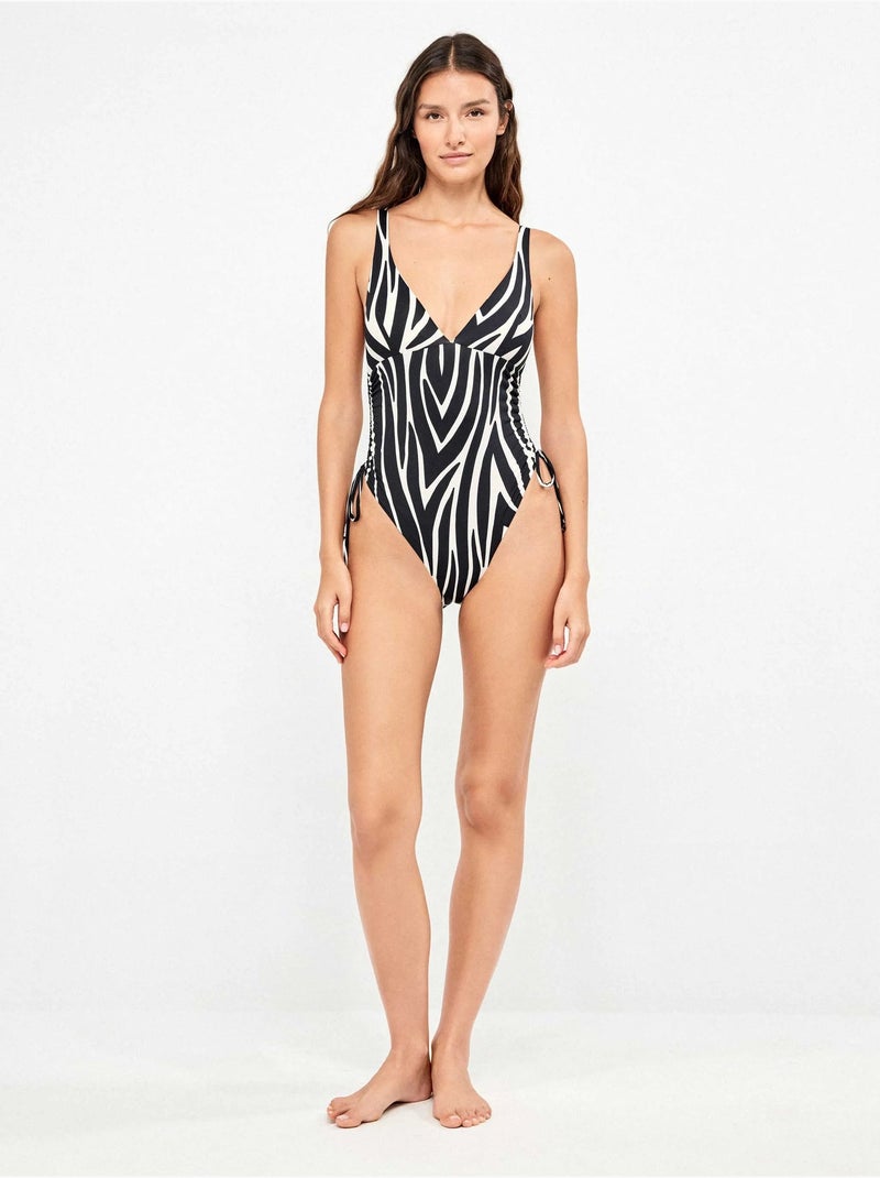 Maillot de bain décolleté profond imprimé animal zèbre Multicolore - Kiabi