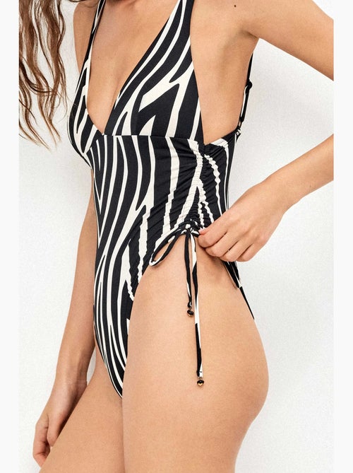 Maillot de bain décolleté profond imprimé animal zèbre - Kiabi Maillot de bain décolleté profond imprimé animal zèbre - Kiabi