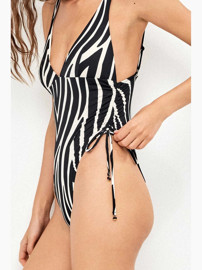 Maillot de bain décolleté profond imprimé animal zèbre Multicolore - Kiabi