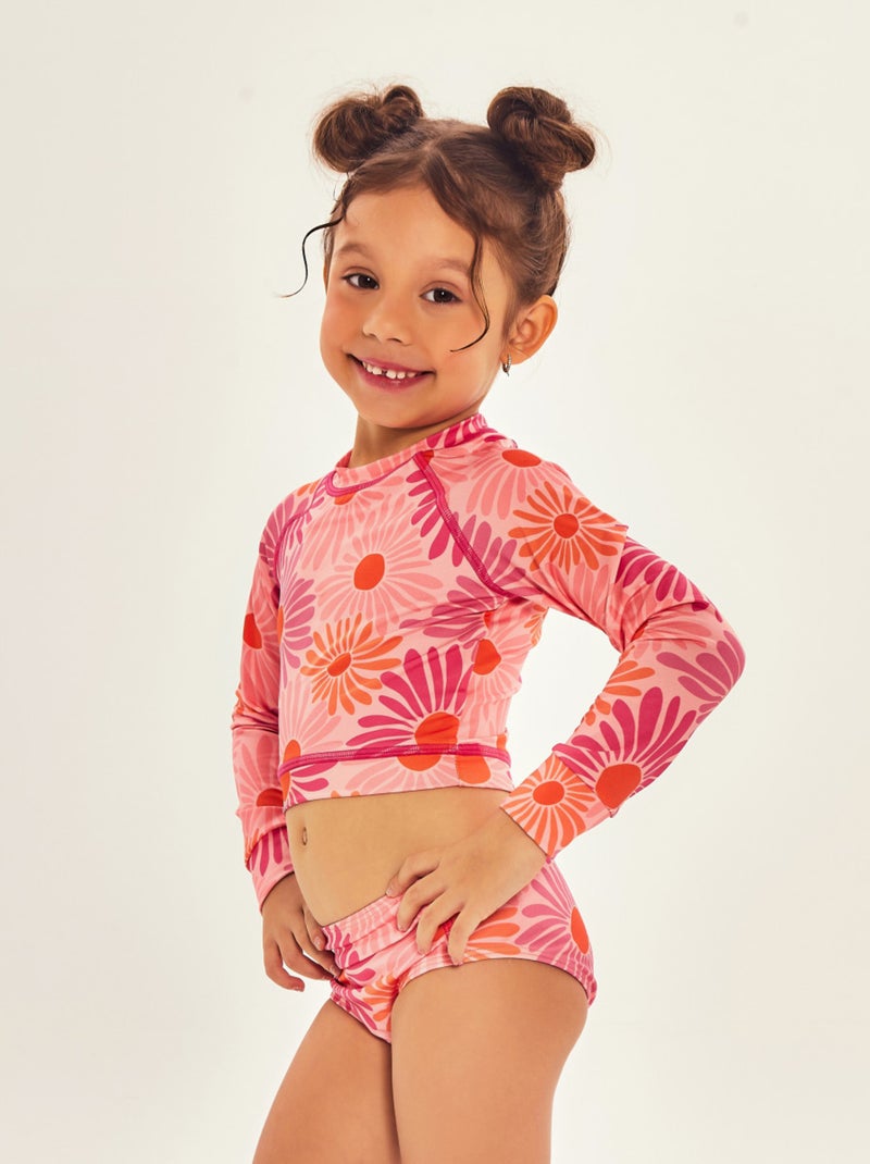 Maillot de bain deux pièces fille  UV Line Rose - Kiabi