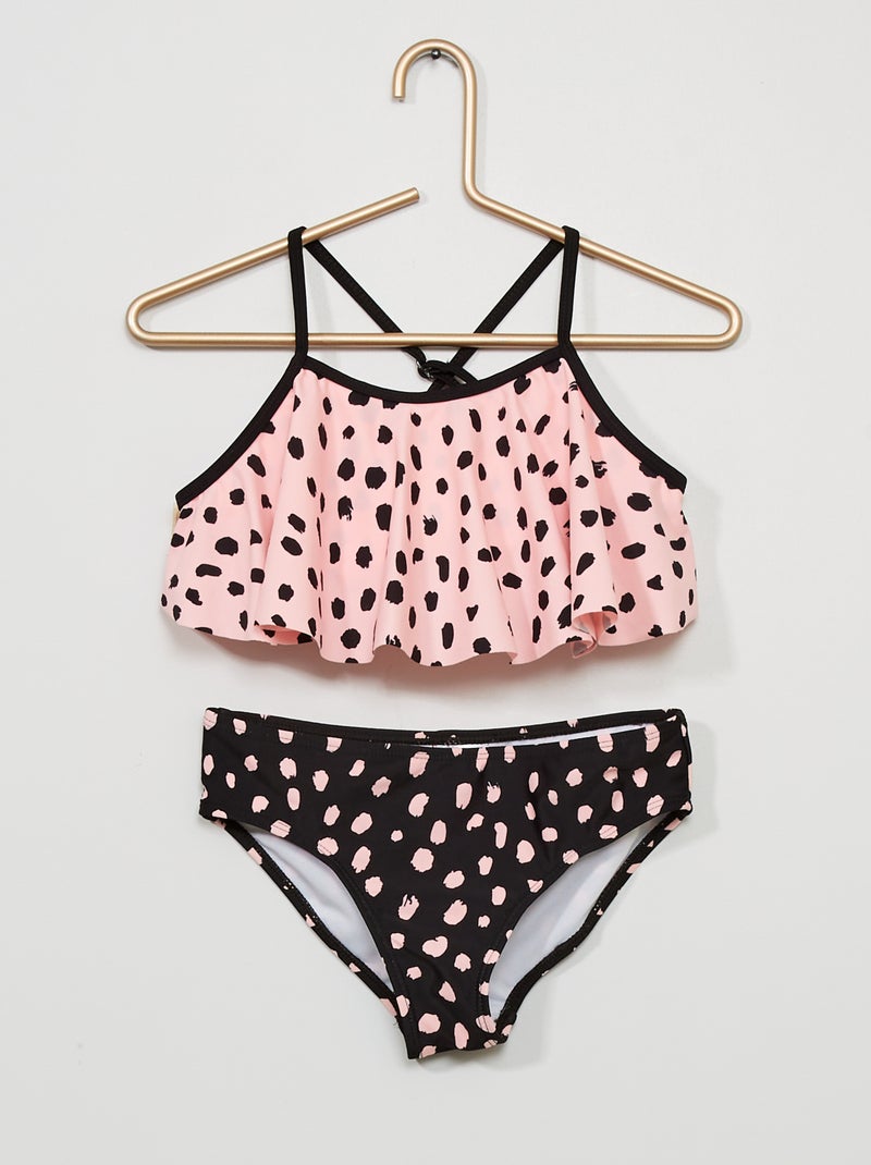 Maillot de bain fantaisie avec volants - 2 pièces rose - Kiabi