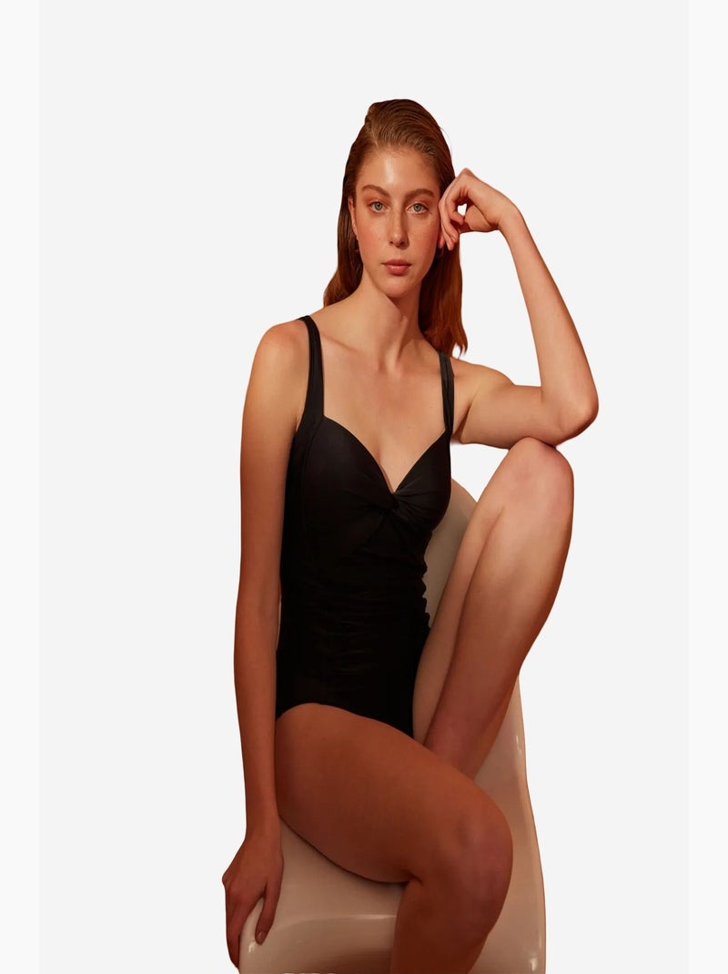 Maillot de bain femme froncé penti Noir - Kiabi