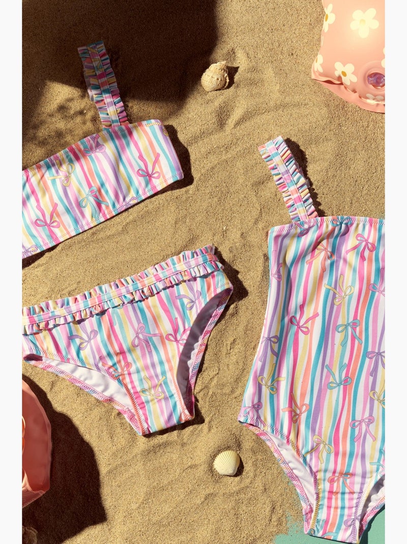Maillot de bain fille à motif ribbon kurdela penti Bleu ciel - Kiabi
