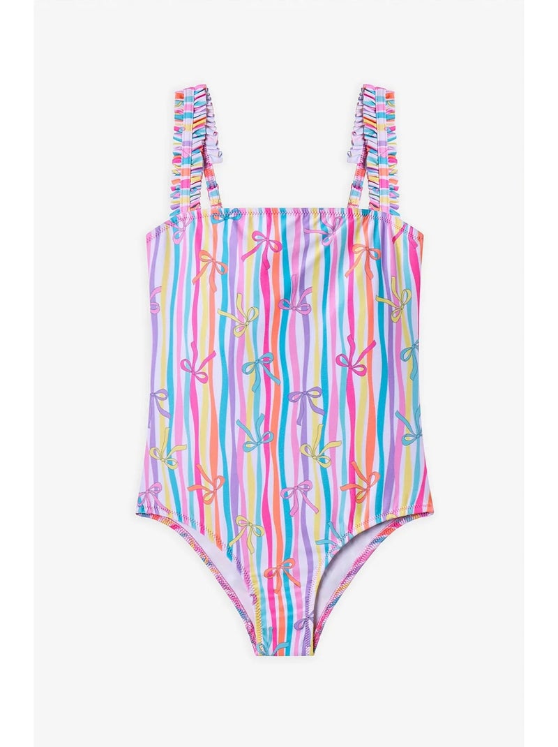 Maillot de bain fille à motif ribbon kurdela penti Bleu ciel - Kiabi