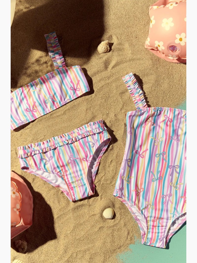 Maillot de bain fille à motif ribbon kurdela penti Bleu ciel - Kiabi