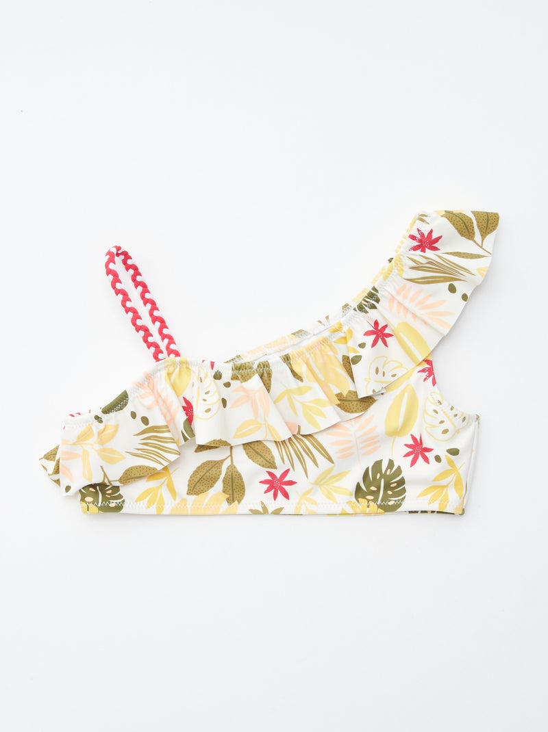 Maillot De Bain Deux Pièces Fille X9070 - Bandeau à Volants Tropical, Bretelles Réglables, Taille Haute Kaki, 8-16 Ans