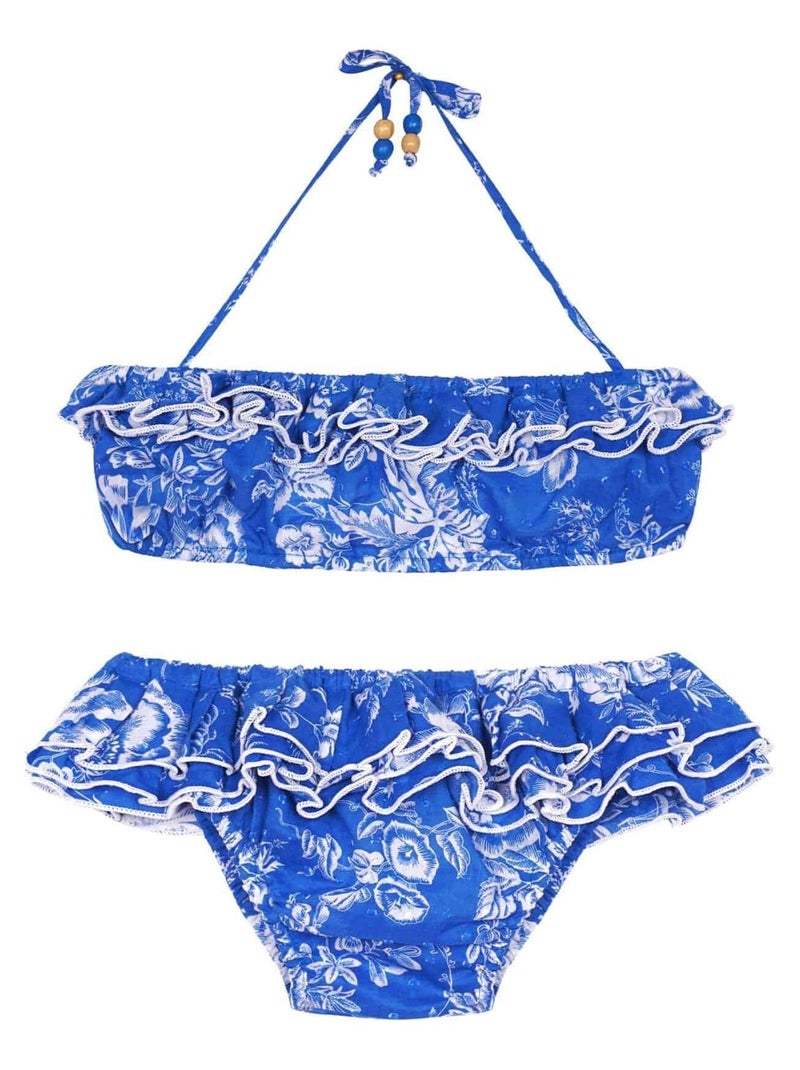 Maillot de Bain Fleuri   et    2 pièces  SWAN - La Faute à Voltaire Blanc Bleu - Kiabi