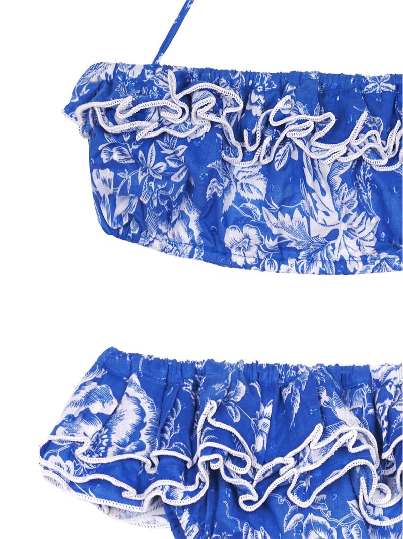 Maillot de Bain Fleuri   et    2 pièces  SWAN - La Faute à Voltaire Blanc Bleu - Kiabi