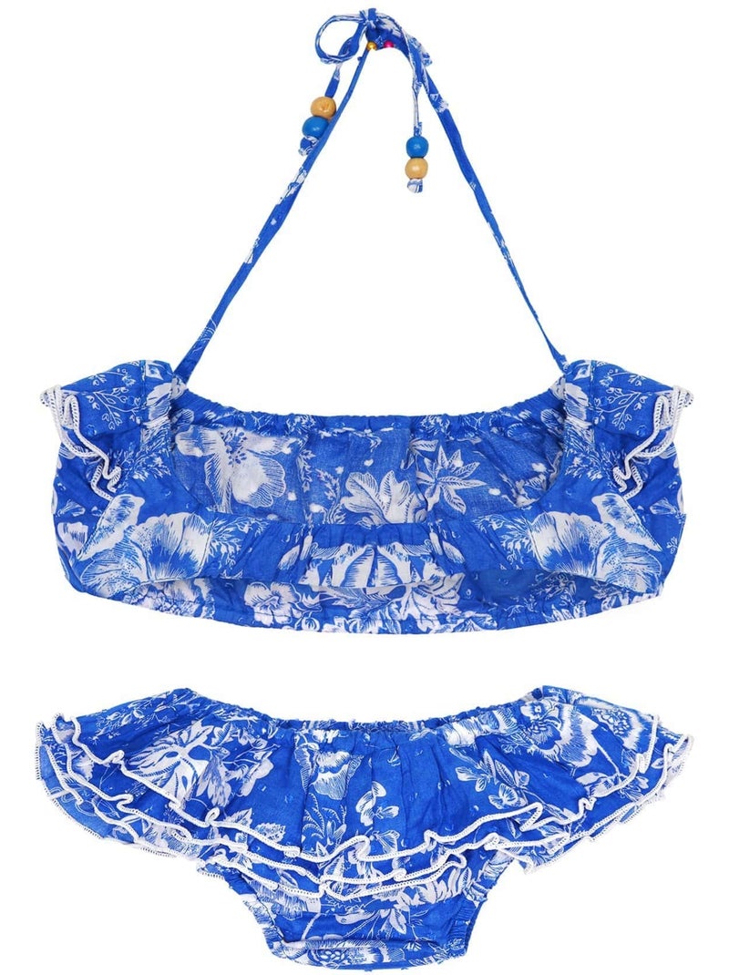 Maillot de Bain Fleuri   et    2 pièces  SWAN - La Faute à Voltaire Blanc Bleu - Kiabi