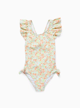 Maillot de Bain Floral avec Volants et Nœuds