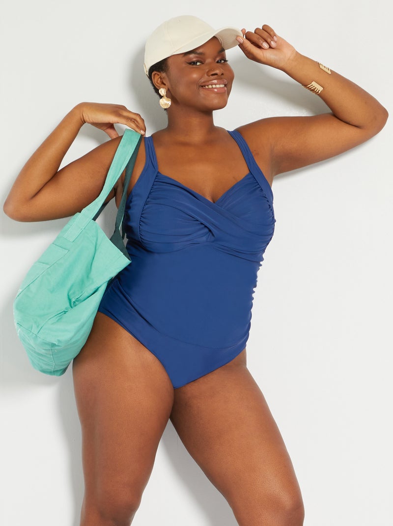 Maillot de bain froncé 1 pièce bleu marine - Kiabi