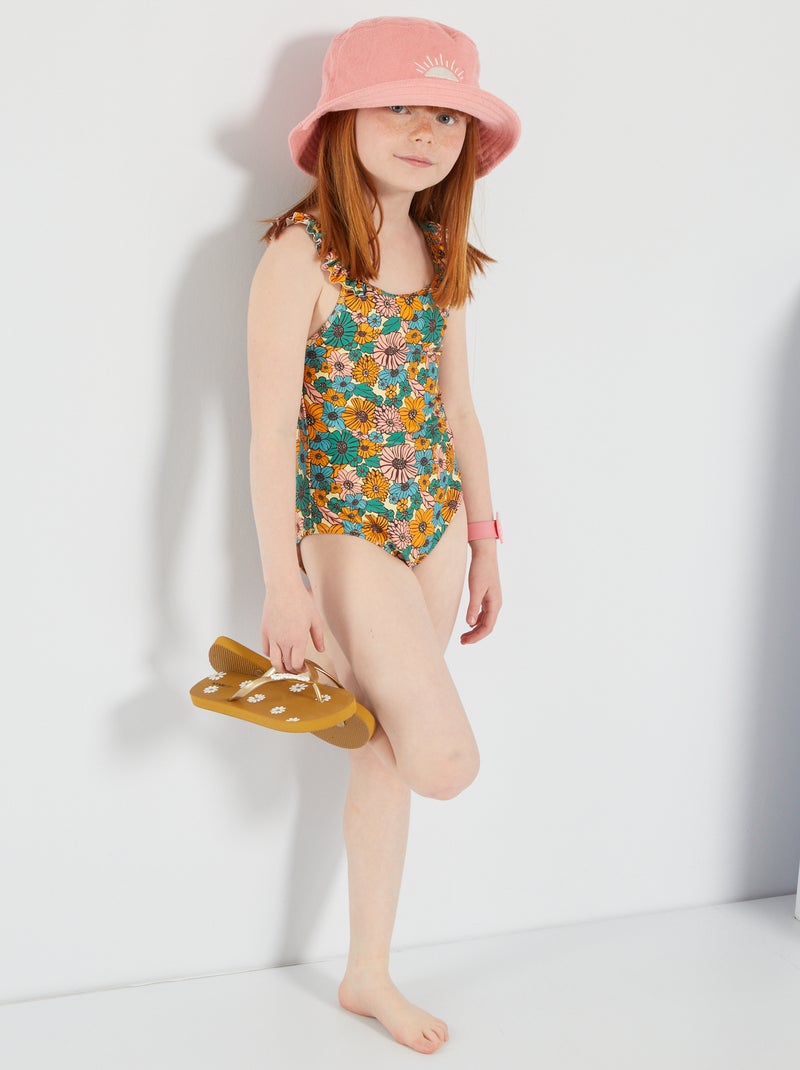 Maillot de bain imprimé 'fleurs' orange/vert/rose - Kiabi