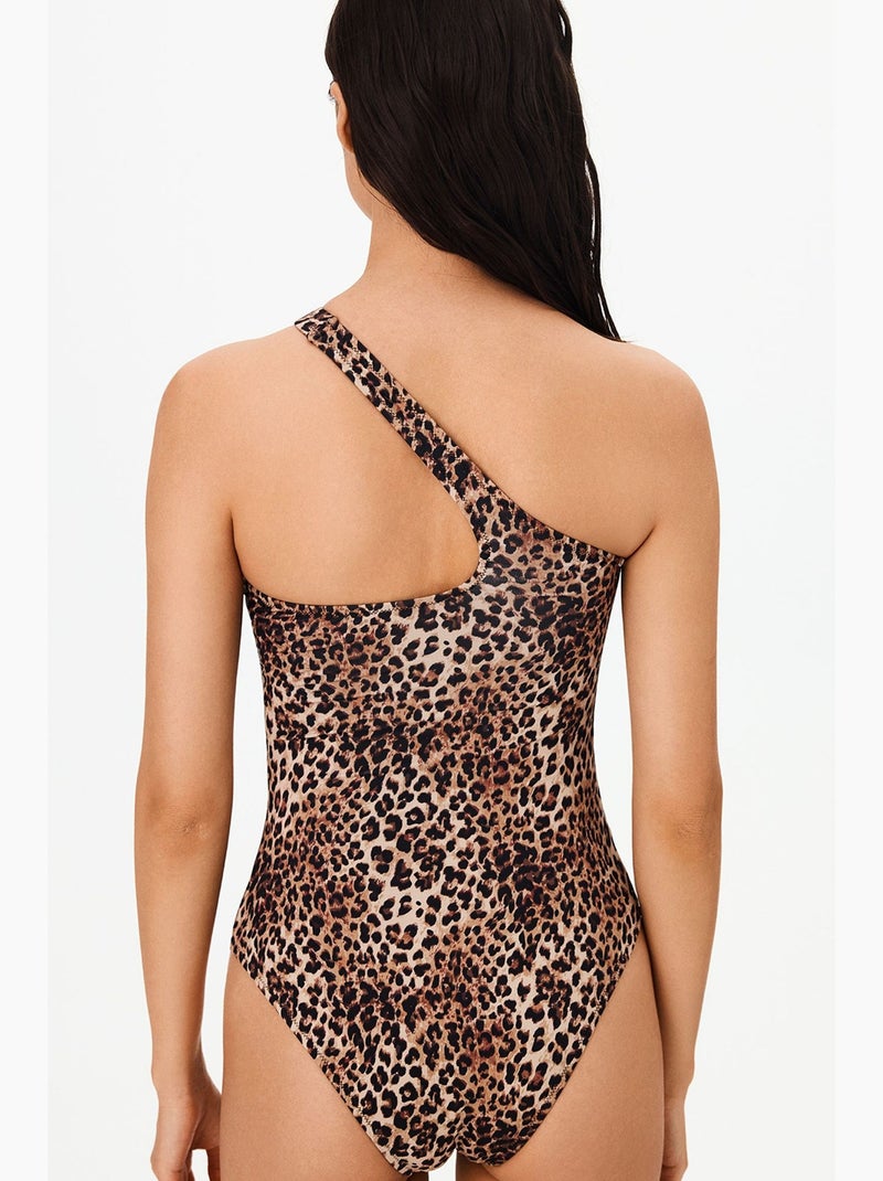 Maillot de bain leo une épaule imprimé léopard penti Camel - Kiabi