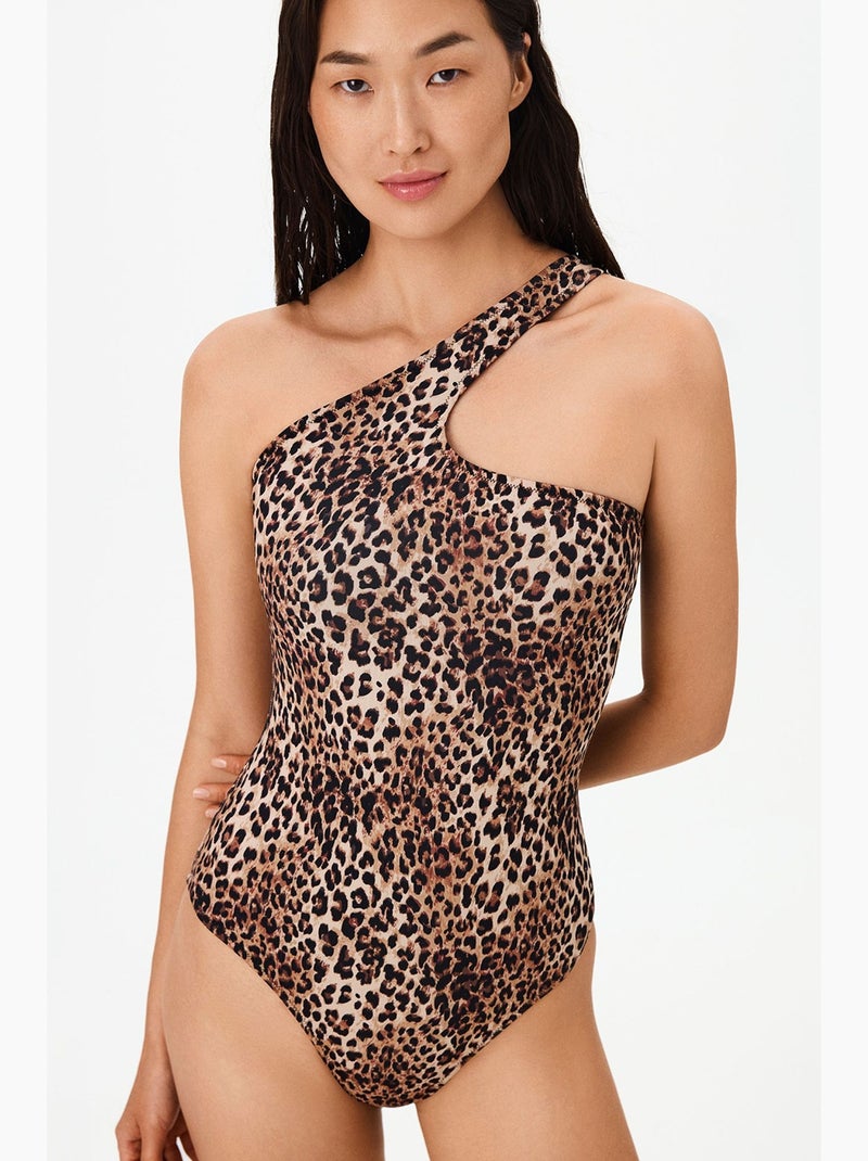 Maillot de bain leo une épaule imprimé léopard penti Camel - Kiabi