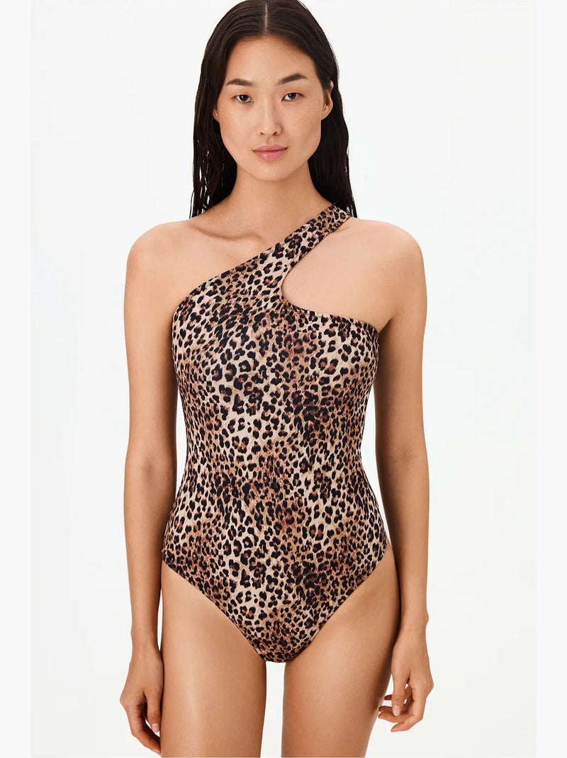 Maillot de bain leo une épaule imprimé léopard penti Camel - Kiabi