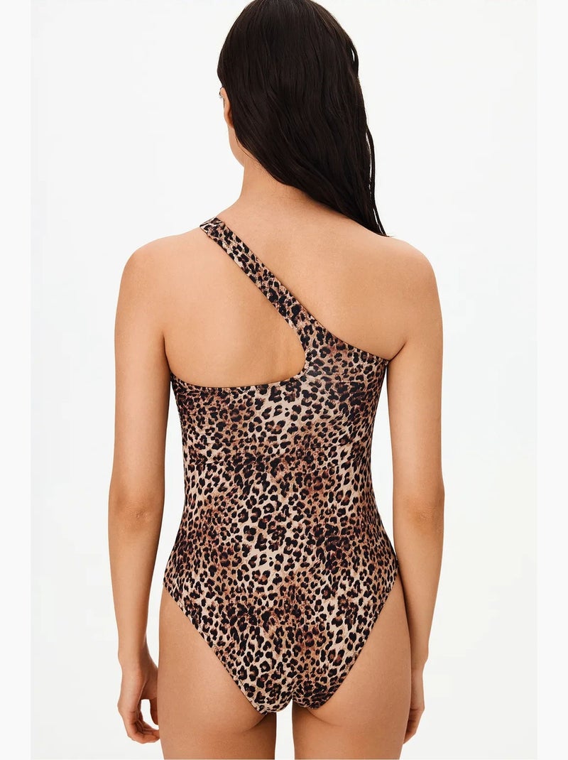 Maillot de bain leo une épaule imprimé léopard penti Camel - Kiabi