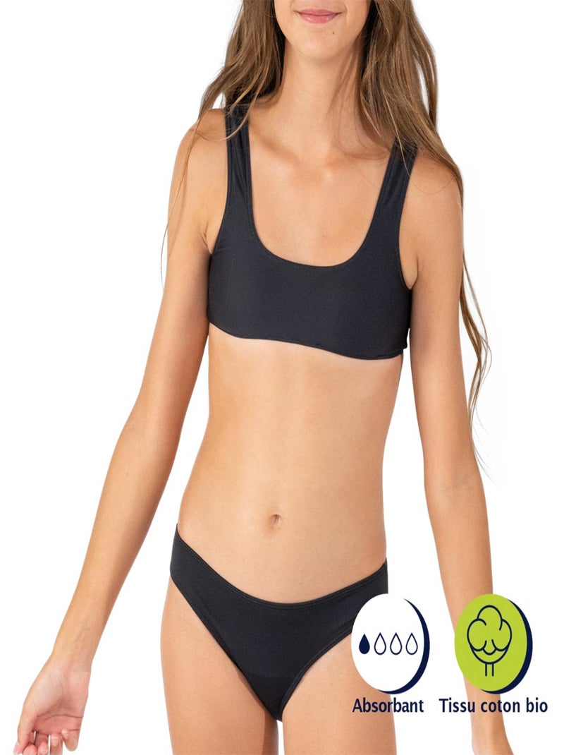 Maillot de bain menstruel 2 pièces fille Athena Noir - Kiabi