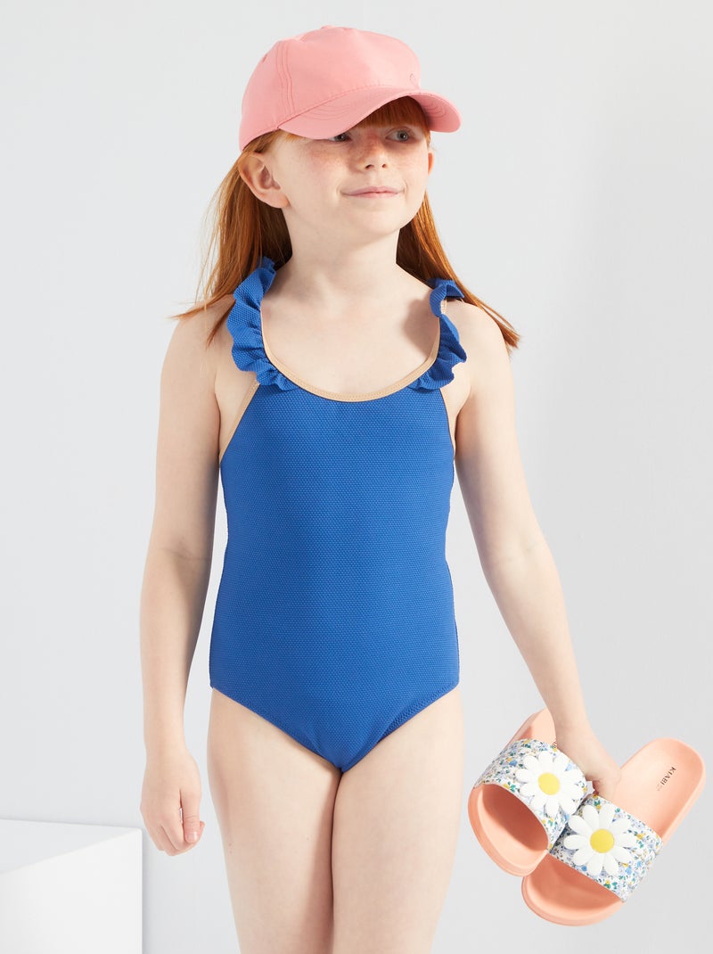 Maillot de bain nid d'abeille 1 pièce bleu - Kiabi