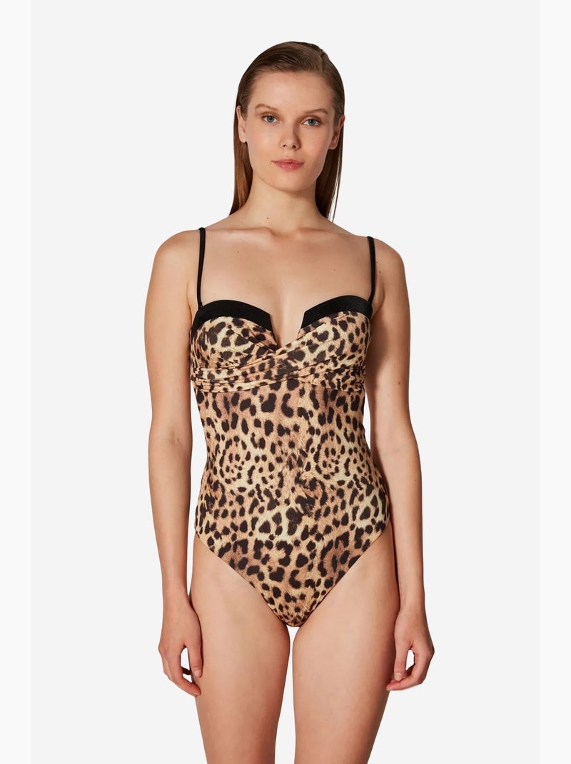 Maillot de bain puccini à imprimé léopard, corseté - collection masur free penti Grège - Kiabi