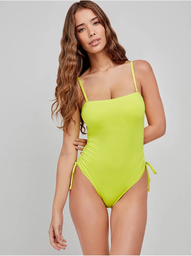Maillot de bain sans armature couleur fluo Bleu Vert - Kiabi