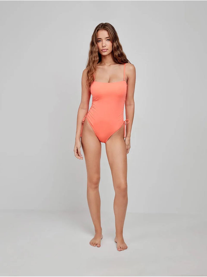Maillot de bain sans armature couleur fluo Corail - Kiabi