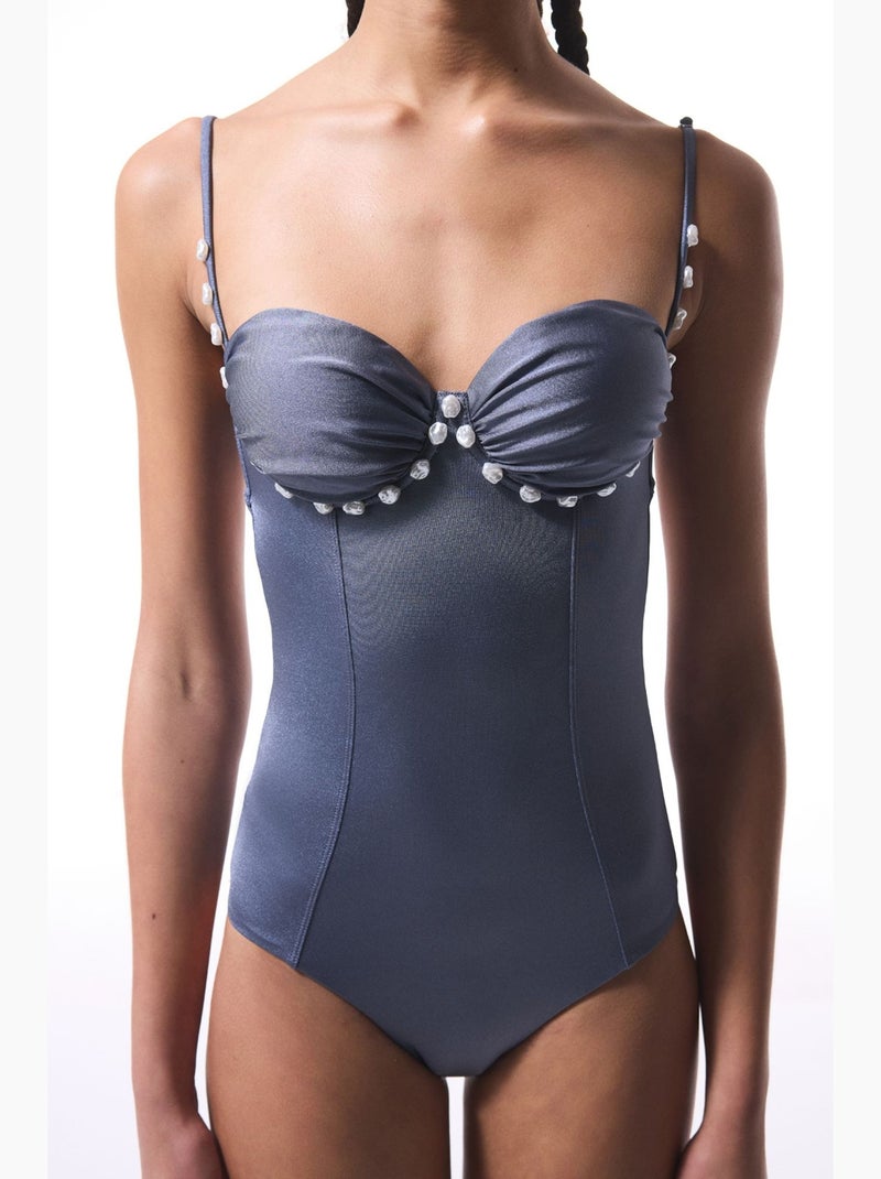 Maillot de bain seashell à perles penti Bleu ciel - Kiabi
