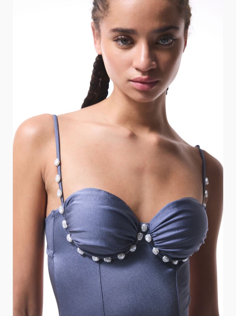 Maillot de bain seashell à perles penti Bleu ciel - Kiabi
