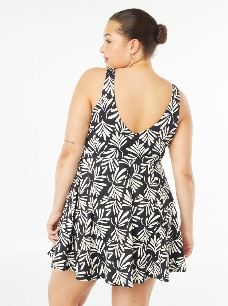 Maillot de bain tankini effet jupe Noir feuillage - Kiabi