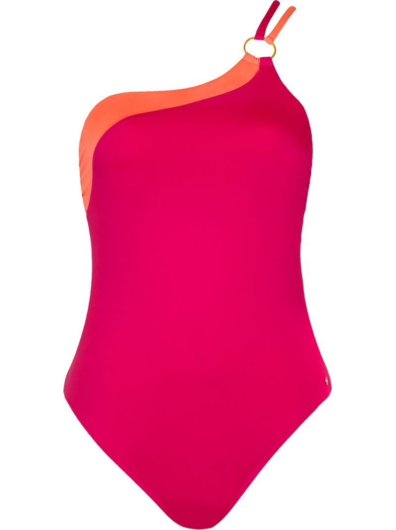Maillot de bain une pièce asymétrique sans armatures Laos Rose - Kiabi