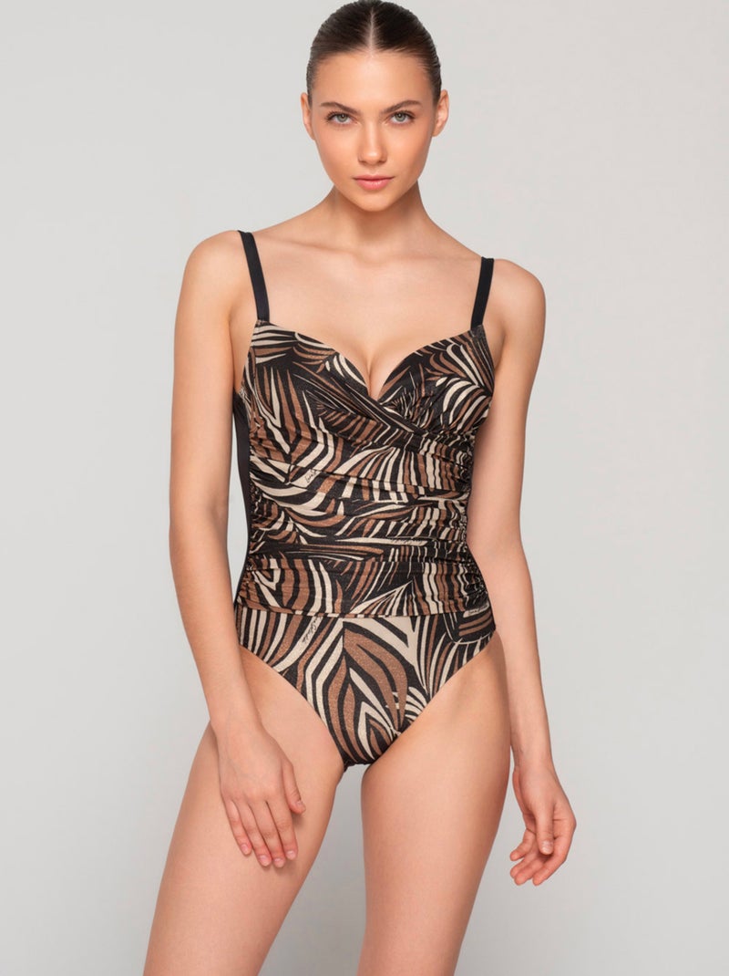 Maillot de bain une pièce balconnet préformé MARTINI Noir Marron Blanc - Kiabi