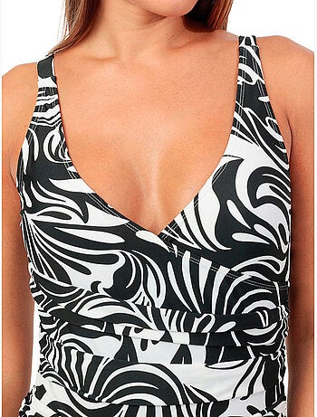 Maillot de bain une pièce drapé shapewear Black And White