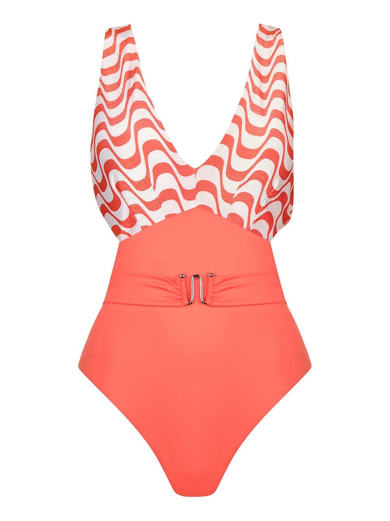 Maillot de bain une pièce monokini préformé sans armatures Iceland Orange - Kiabi