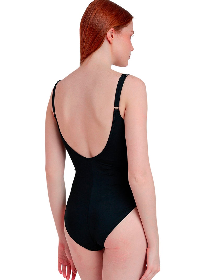 Maillot de bain une pièce préformé croisé gainant Jungle Noir - Kiabi