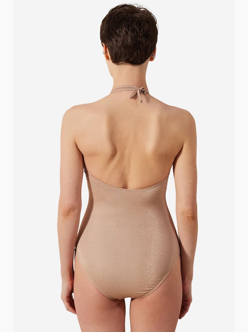 Maillot de bain une pièce sofia scintillant penti Beige argile - Kiabi