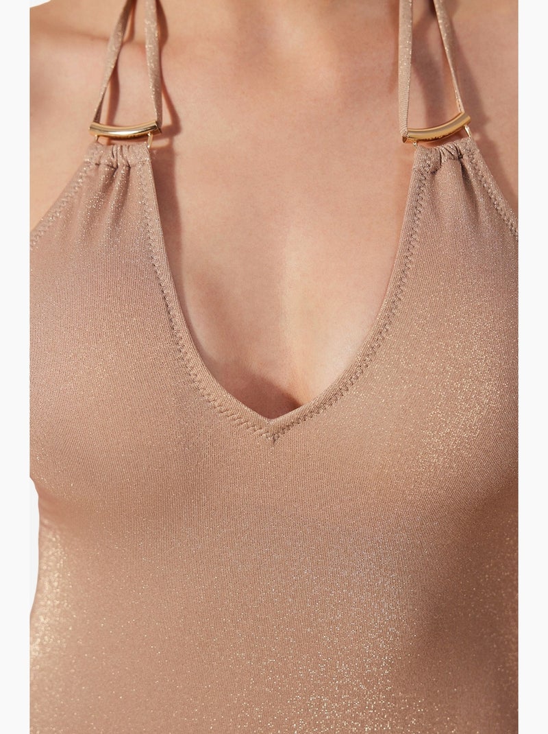 Maillot de bain une pièce sofia scintillant penti Beige argile - Kiabi