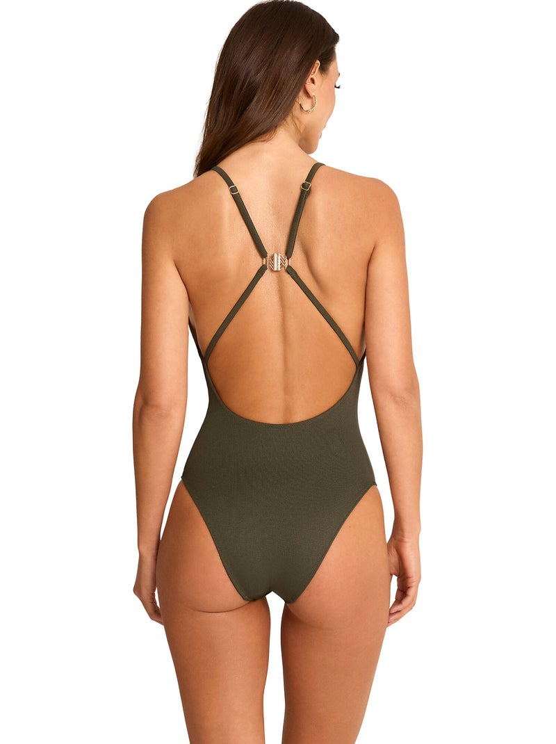 Maillot de bain une pièce triangle préformé SOLSTICE Kaki - Kiabi