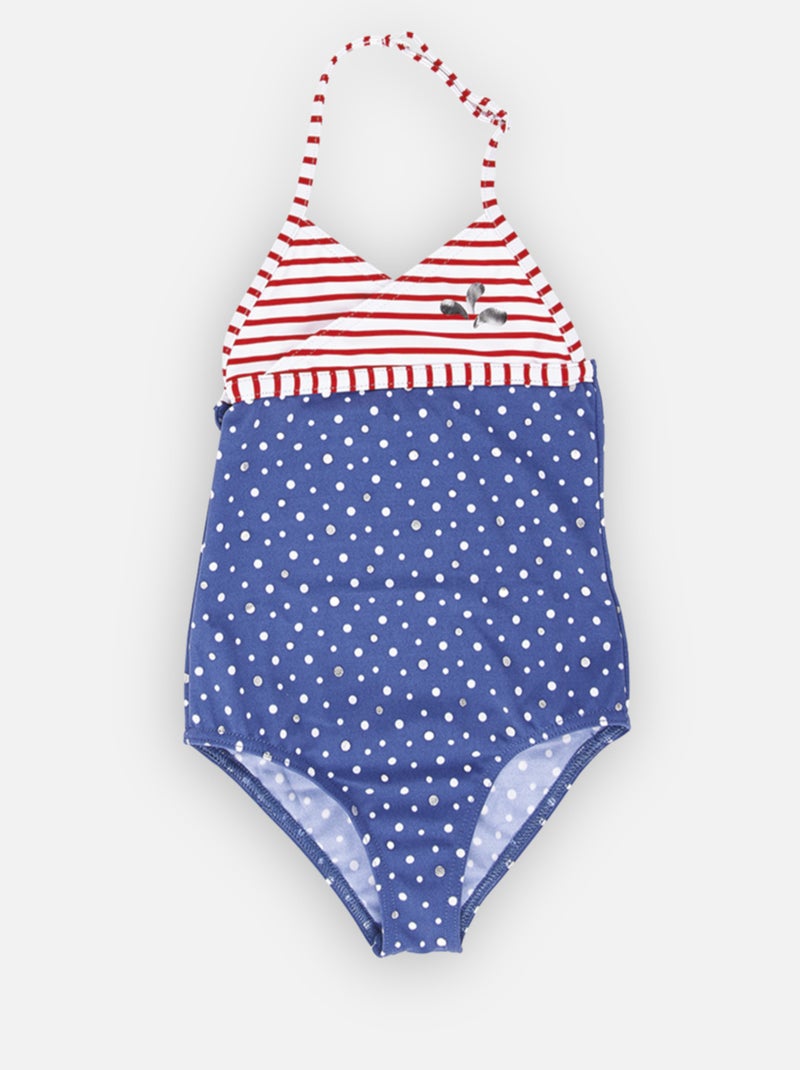 Maillot dos nu à pois et ligné double protection Cape Cod Archimède Bleu - Kiabi