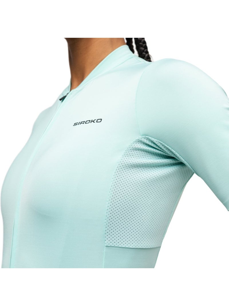 Maillot vélo manches courtes en tissu recyclé femme cyclisme femme m6r fresh Turquoise - Kiabi