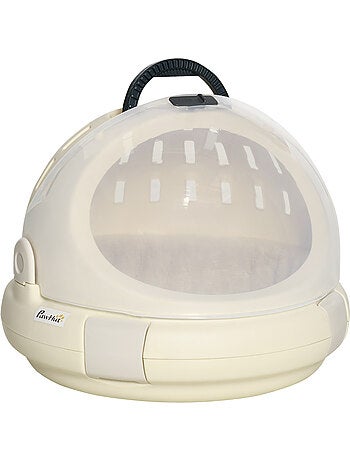 Maison chat portable verrouillable avec coussin beige