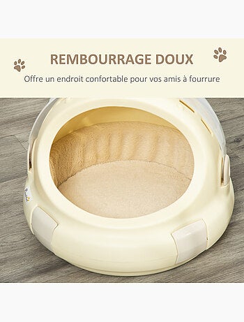 Maison chat portable verrouillable avec coussin beige